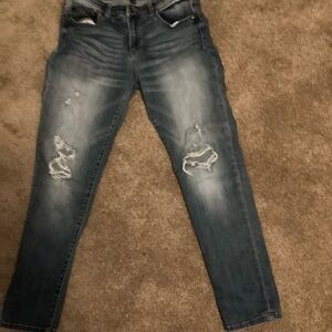 Judy Blue Distressed Knees Stretchy Denim Women Jeans Boyfriend Fit Size 1/2